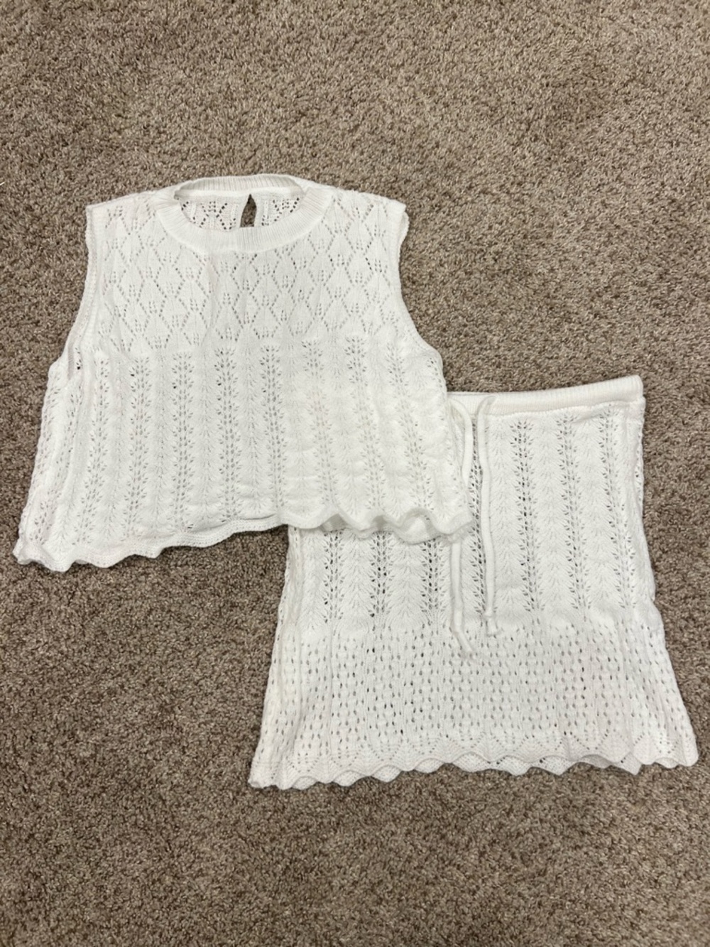 White Knit Two-Piece Set - Sleeveless Top & Skirt